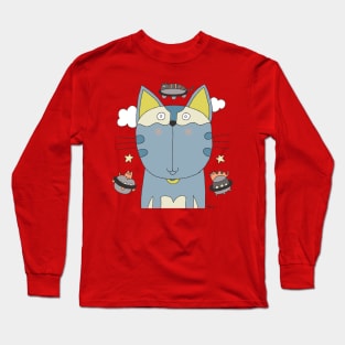 Cat Goof UFO Cats on Space Craft Long Sleeve T-Shirt